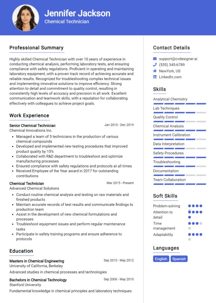 Chemical Technician Resume Example