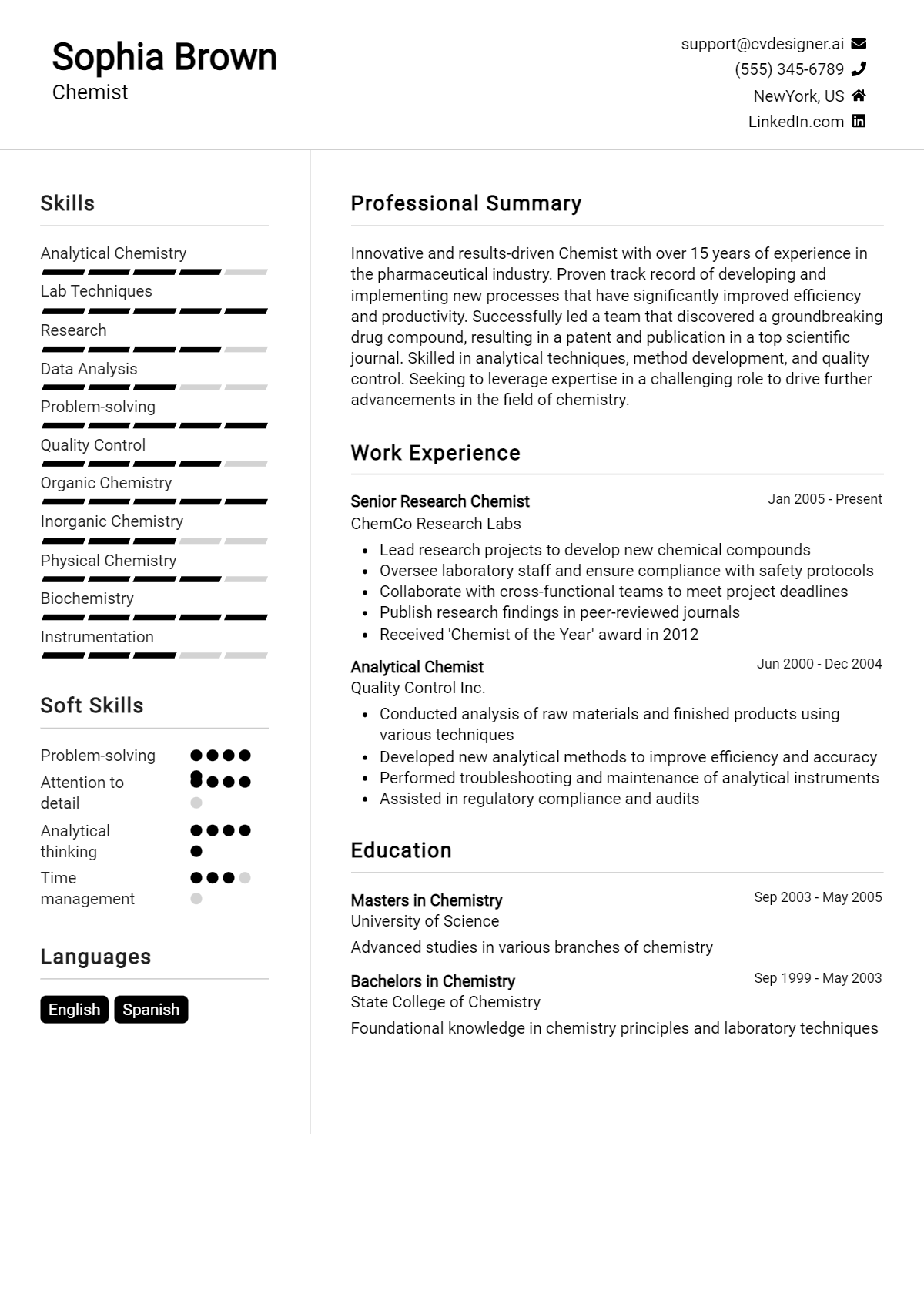 Chemist Resume Example for 2024: Strategies & Templates - CVDesigner.ai