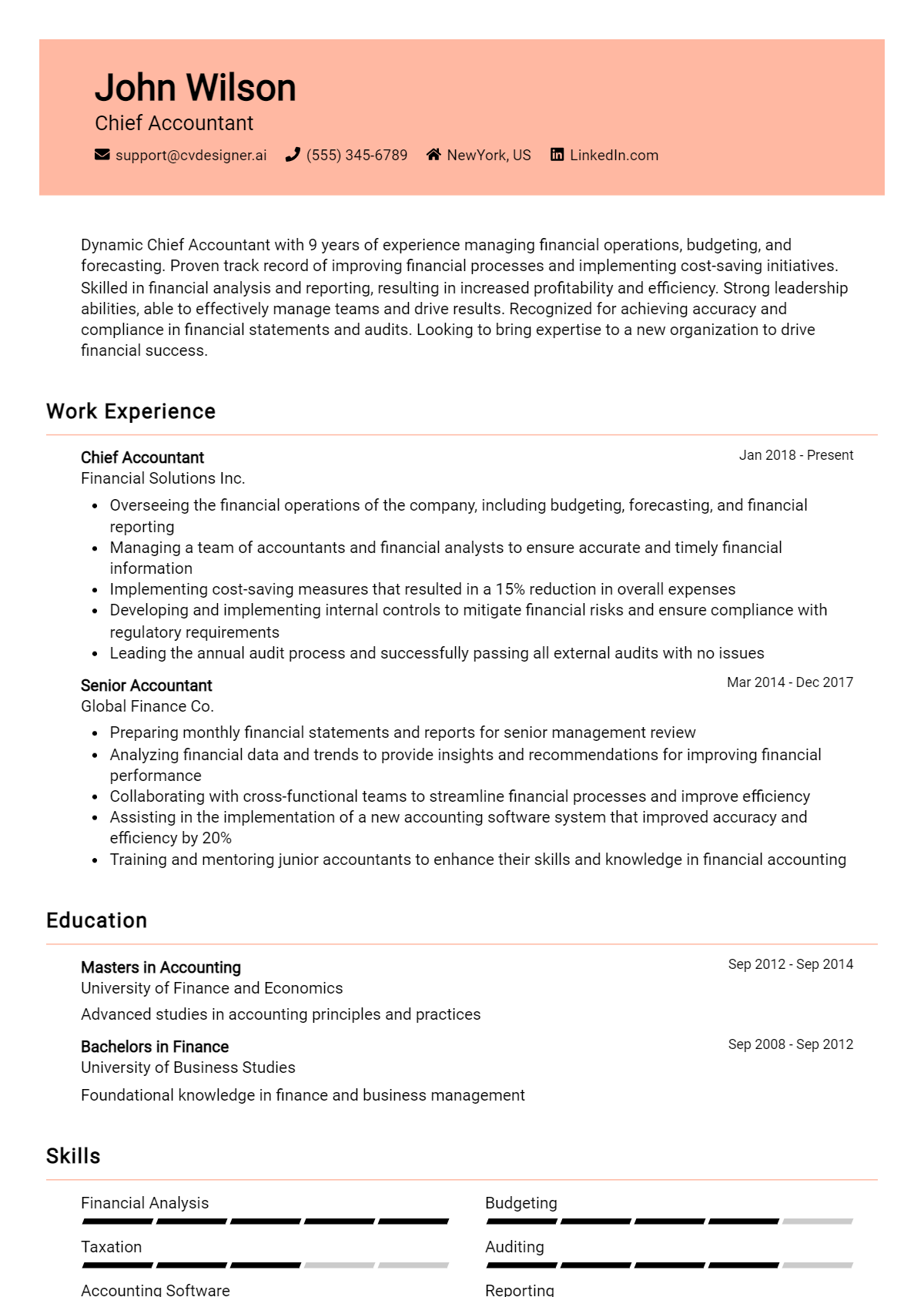 Chief Accountant Resume Example