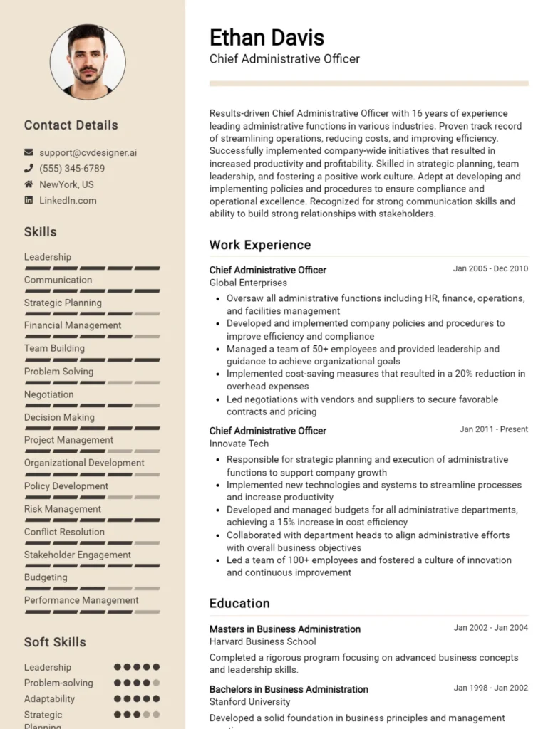 Chief Administrative Officer CV Example