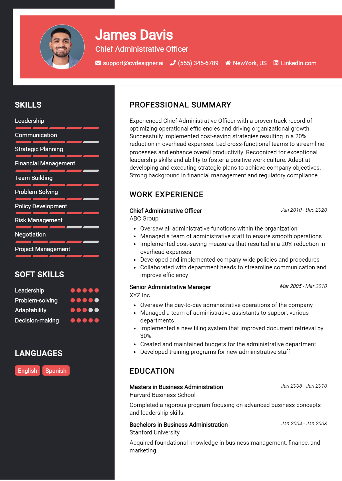 Chief Administrative Officer Resume Example