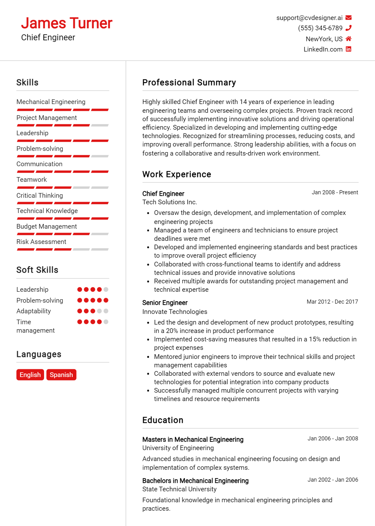 Chief Engineer Resume Example