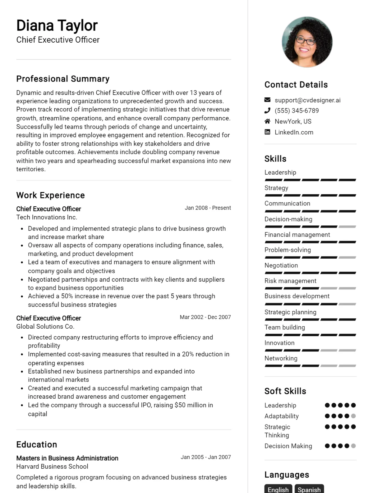 Chief Executive Officer CV Example