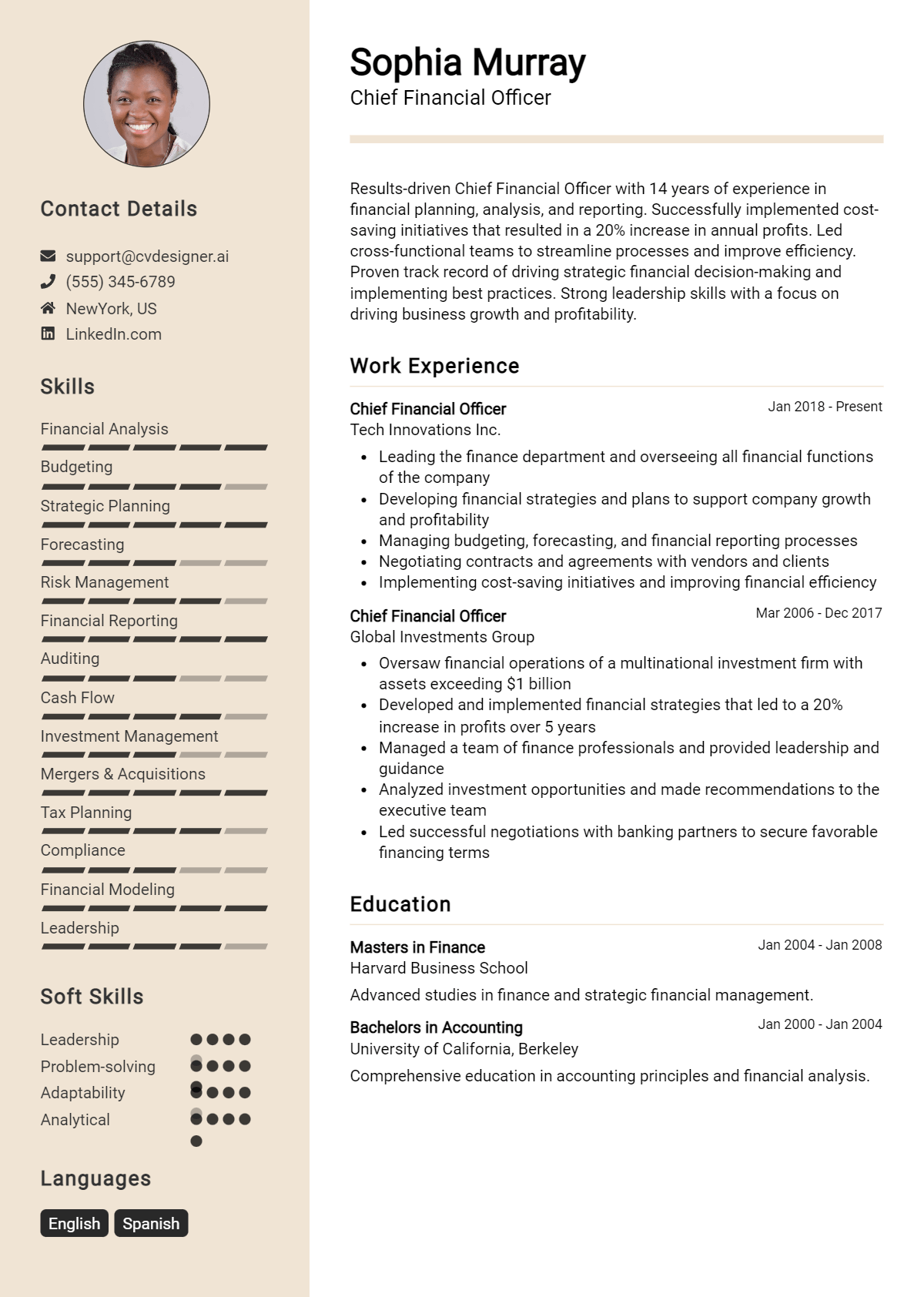 Chief Financial Officer Resume Example