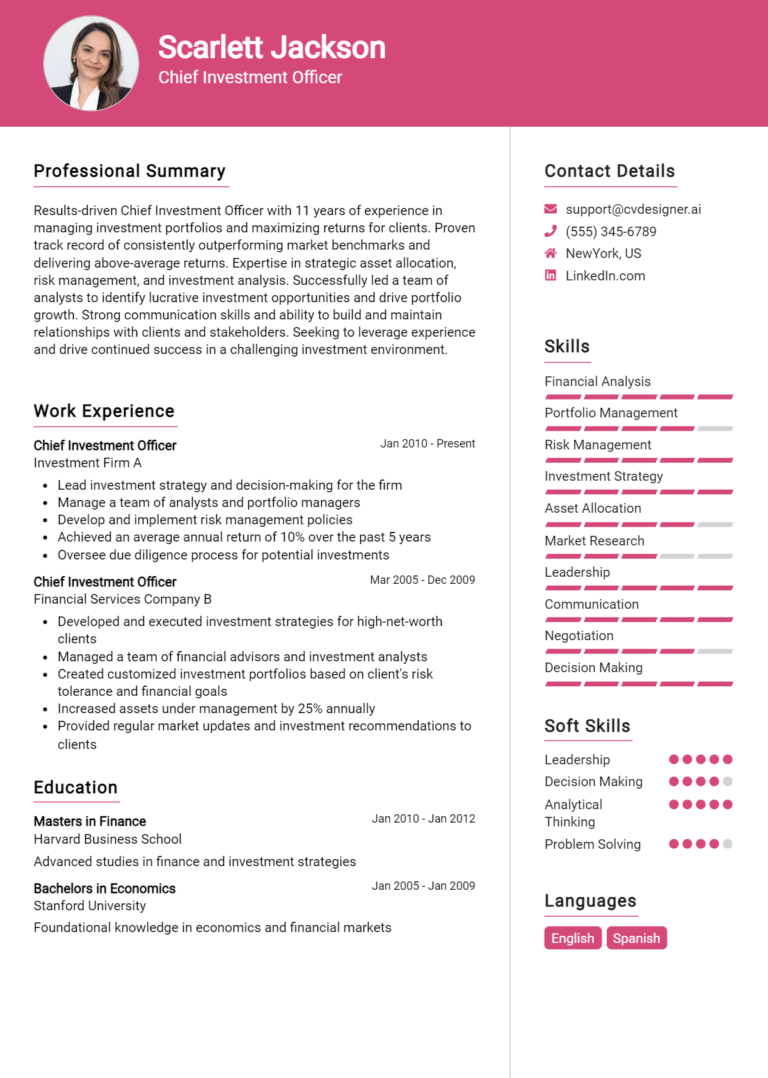 Chief Investment Officer Resume Example for 2025: How to Craft a Winning CV