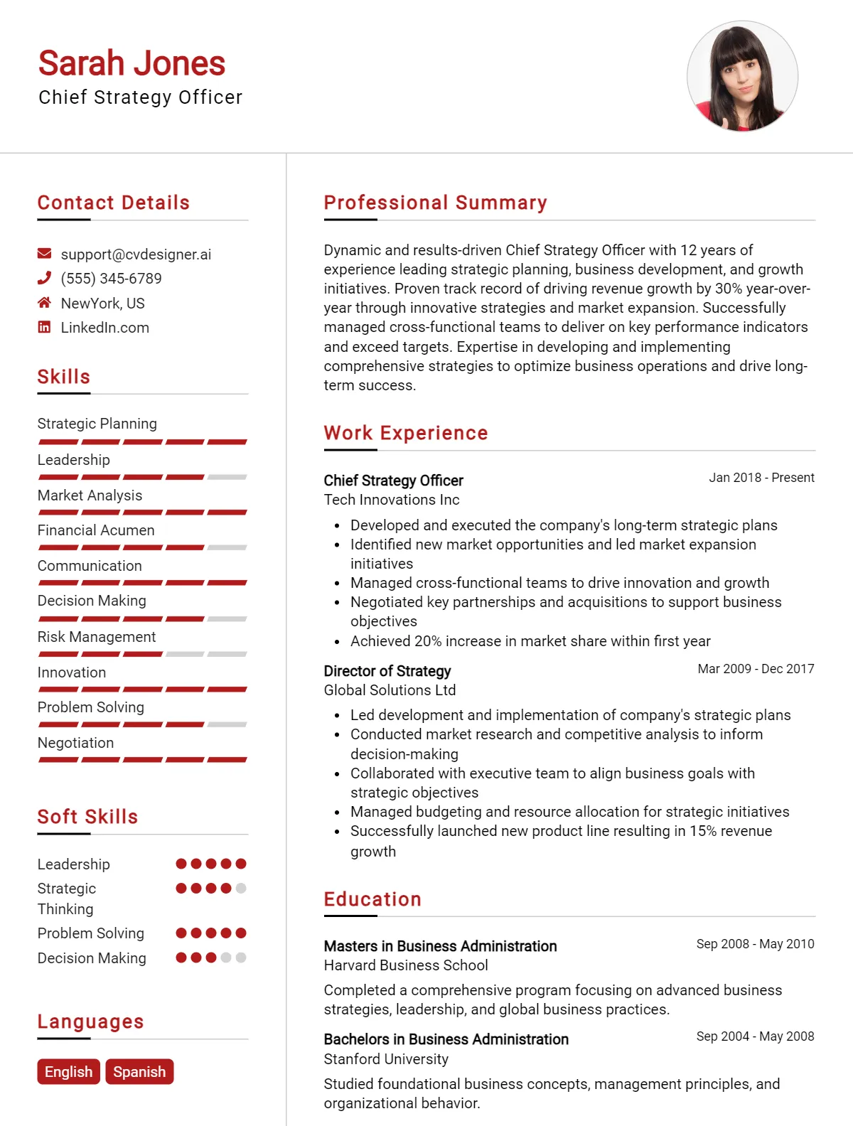 Chief Strategy Officer CV Example