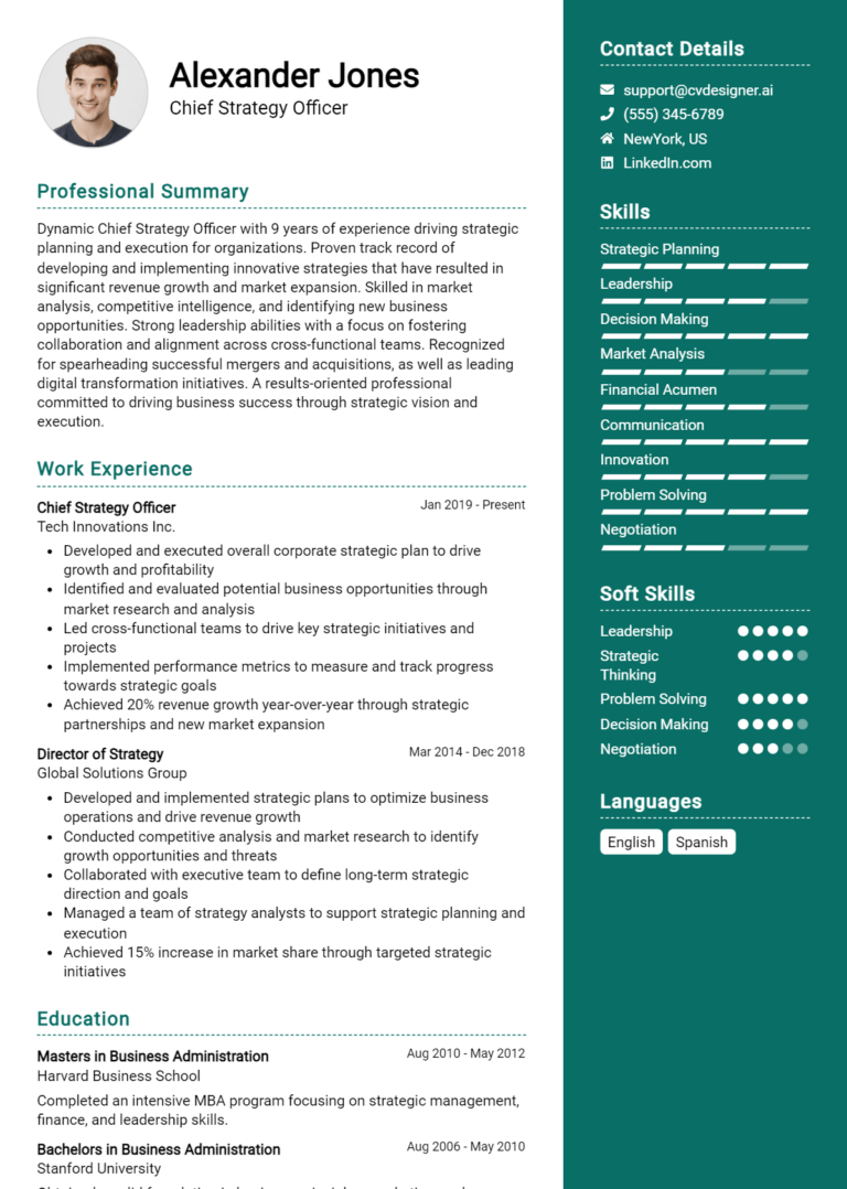 Chief Strategy Officer Resume Example for 2025: Free Templates
