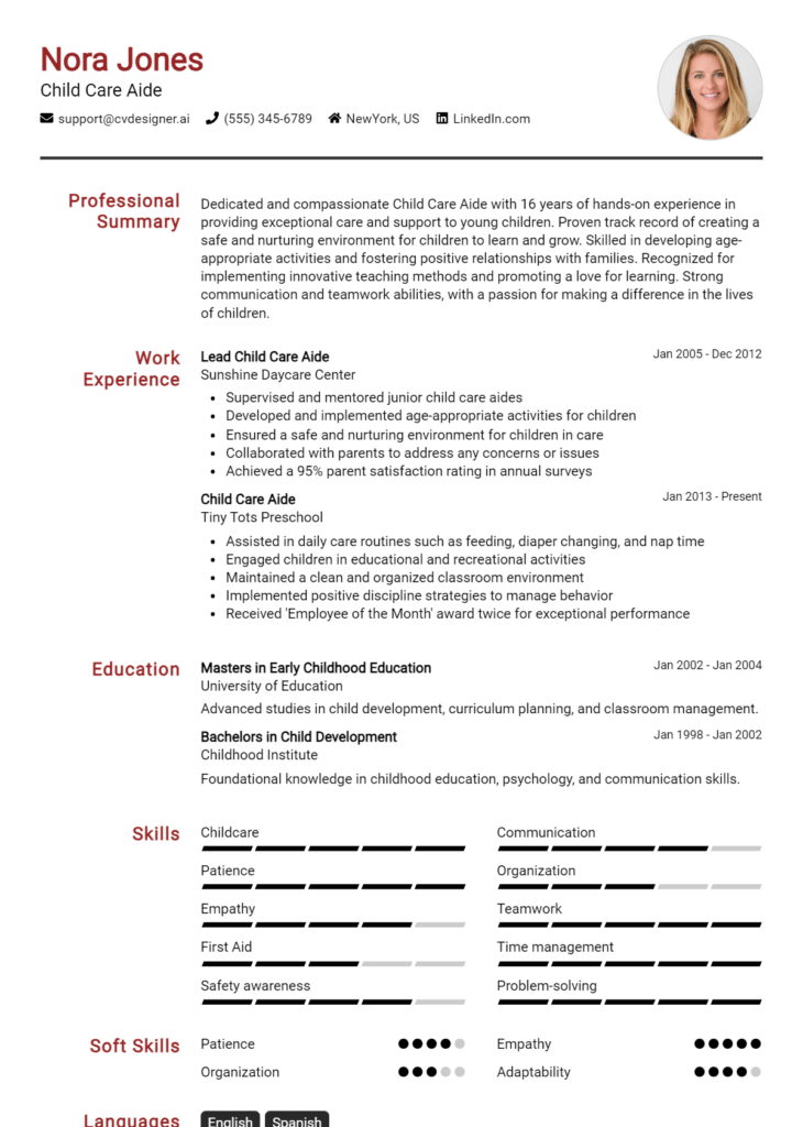 Child Care Aide Resume Example for 2024: Ultimate Guide - CVDesigner.ai