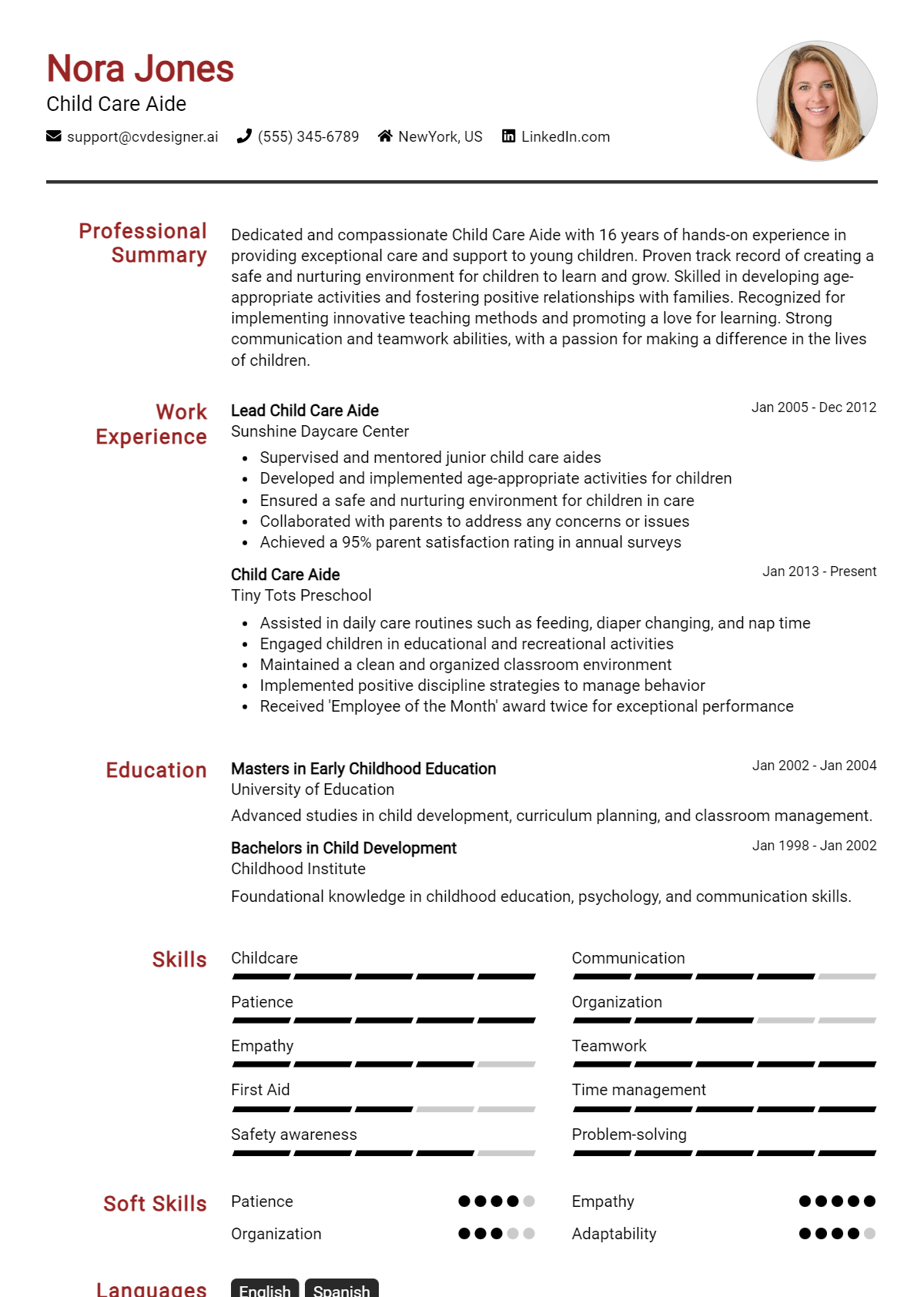 Child Care Aide Resume Example