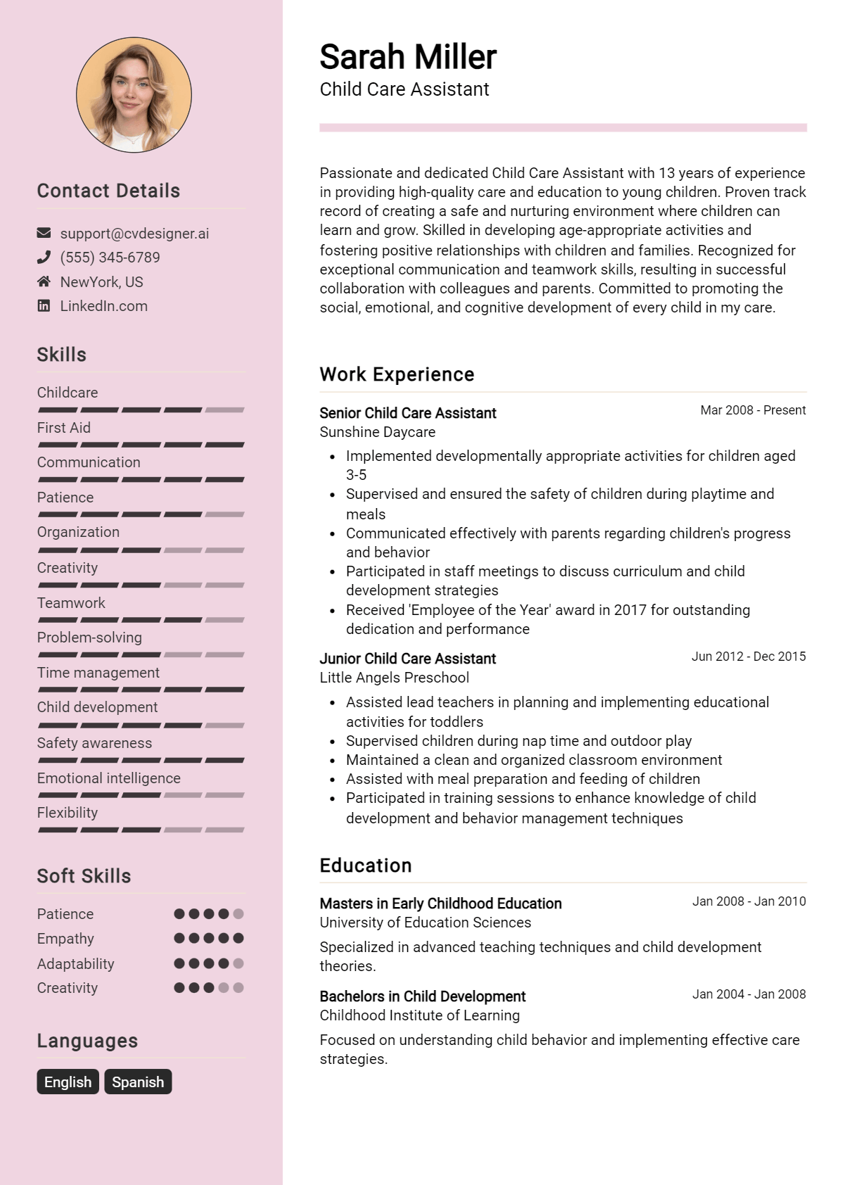 Child Care Assistant Resume Example