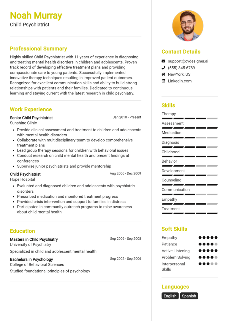 Child Psychiatrist Resume Example for 2025: Free Professional Templates