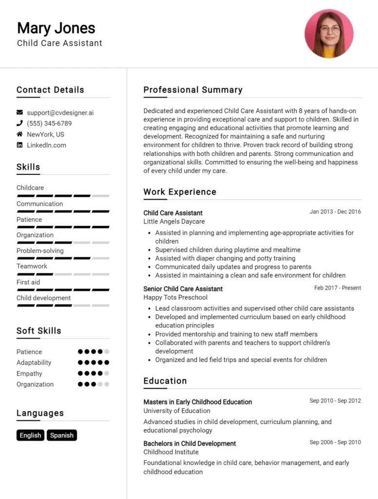 Child Care Assistant CV Example