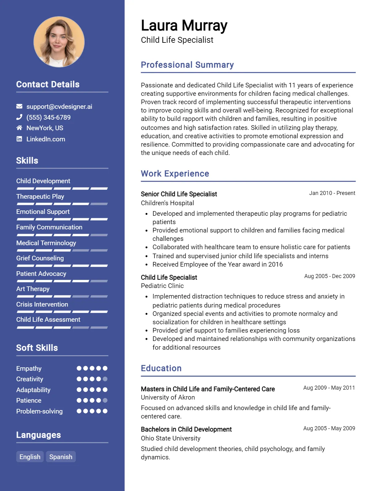 Child Life Specialist CV Example