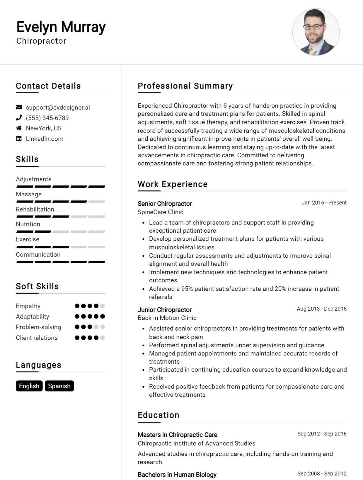 Chiropractor CV Example