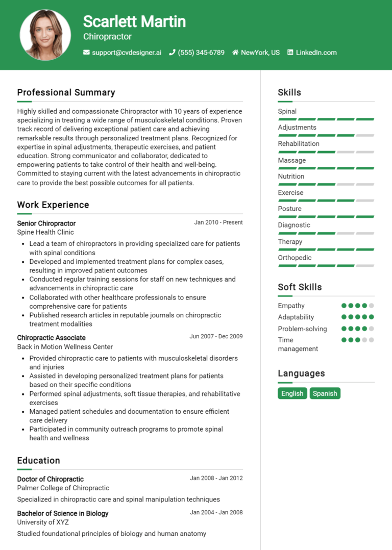 Chiropractor Resume Example for 2025: Examples & Free Templates