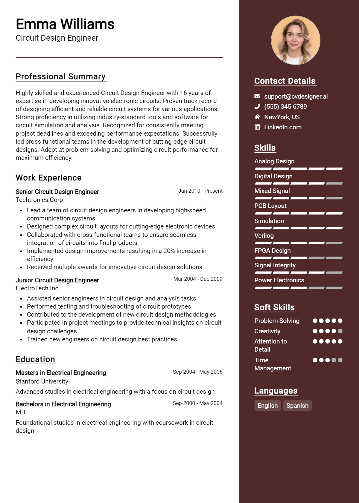 Circuit Design Engineer Resume Example