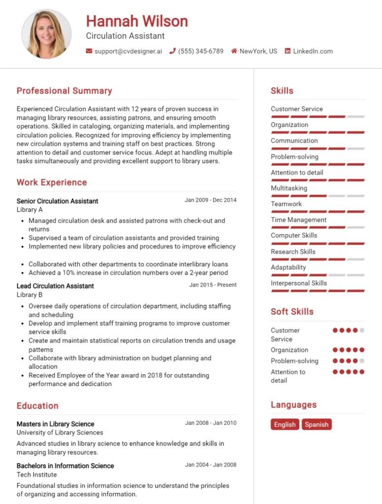 Circulation Assistant CV Example
