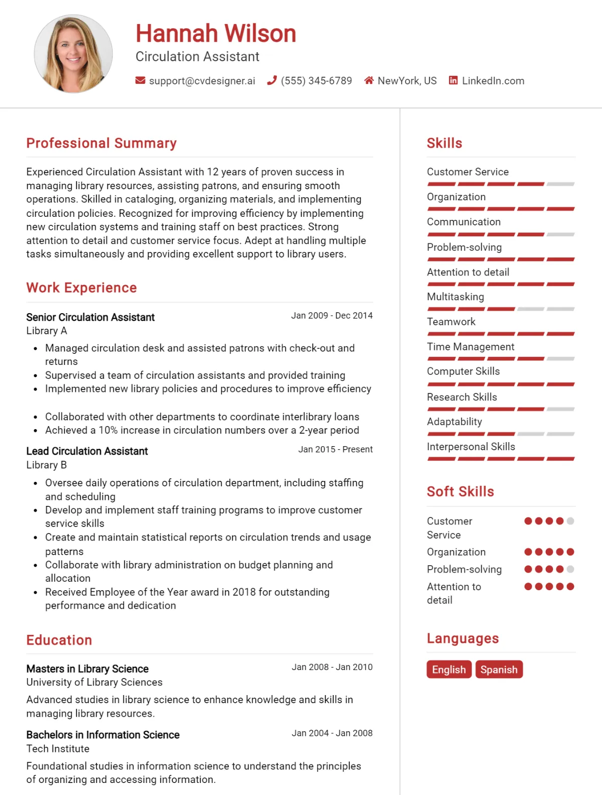 Circulation Assistant CV Example