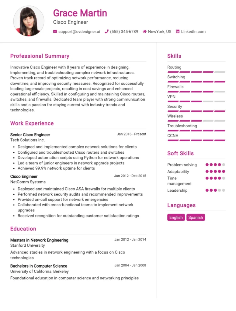 Cisco Engineer CV Example