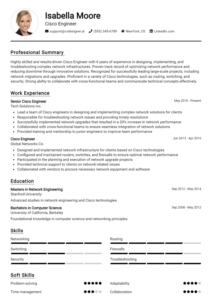 Cisco Engineer Resume Example
