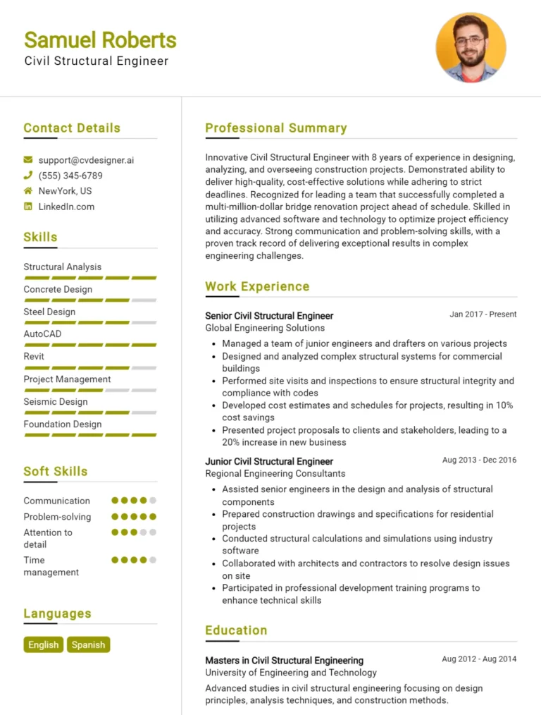 Civil Structural Engineer CV Example For 2025: Top Tips & Samples