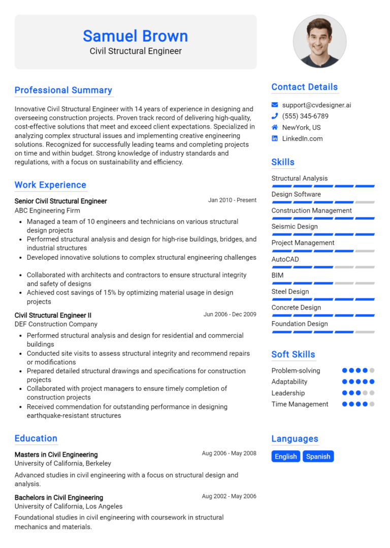 Civil Structural Engineer Resume Example for 2025: Tips to Stand Out