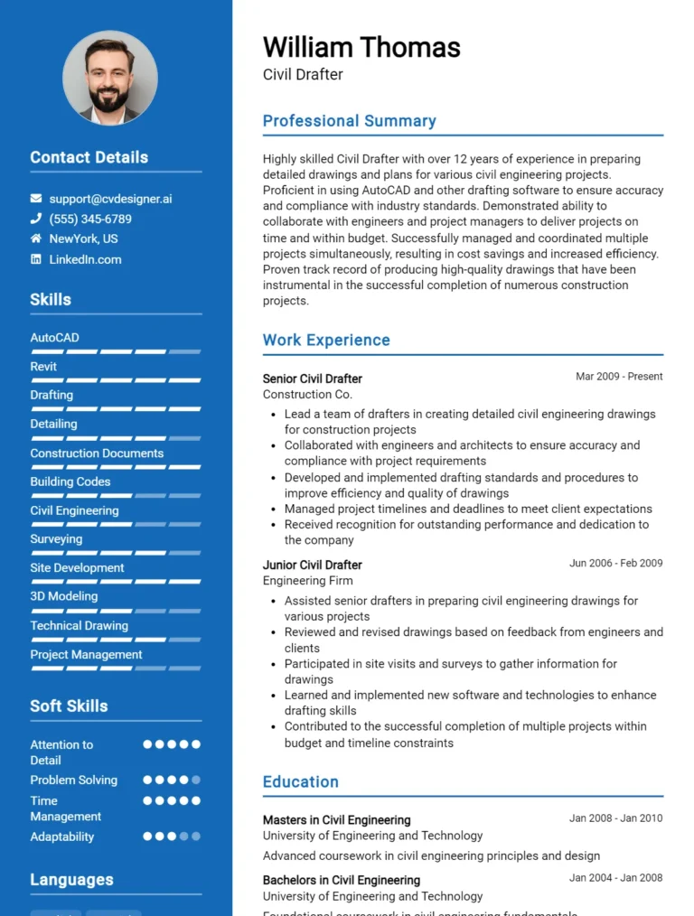 Civil Drafter CV Example For 2025: How to Craft a Winning CV