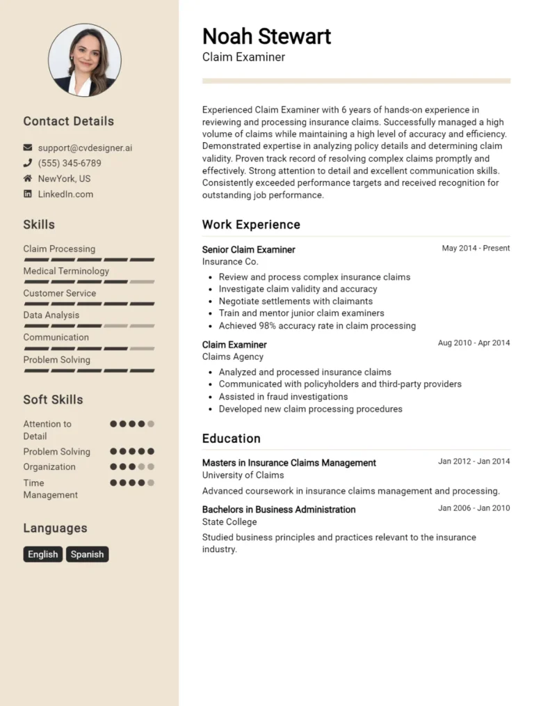 Claim Examiner CV Example For 2025: Expert Tips & Templates