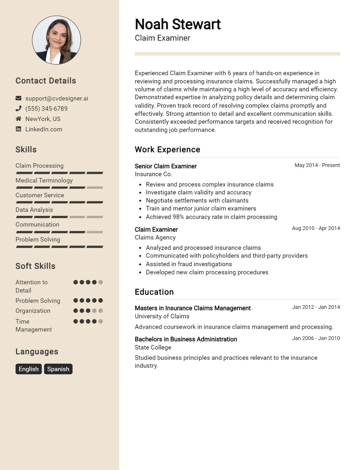 Claim Examiner CV Example