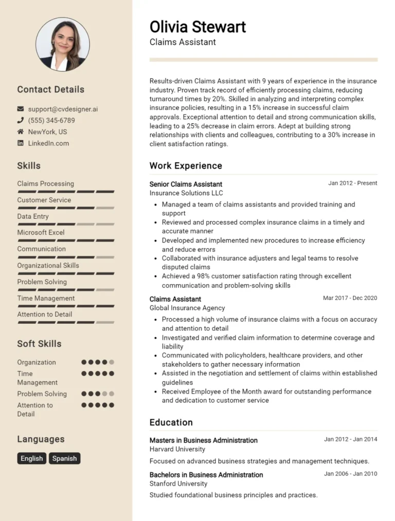 Claims Assistant CV Example For 2025: Top Tips & Samples