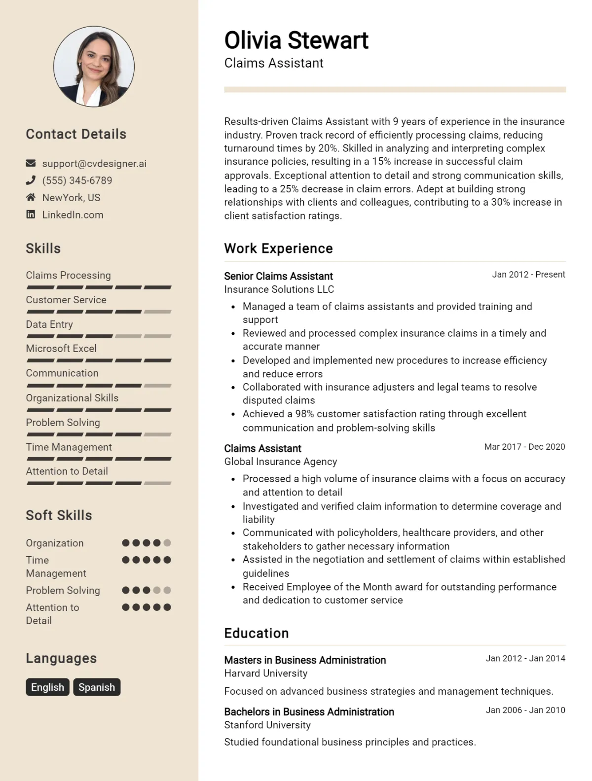 Claims Assistant CV Example