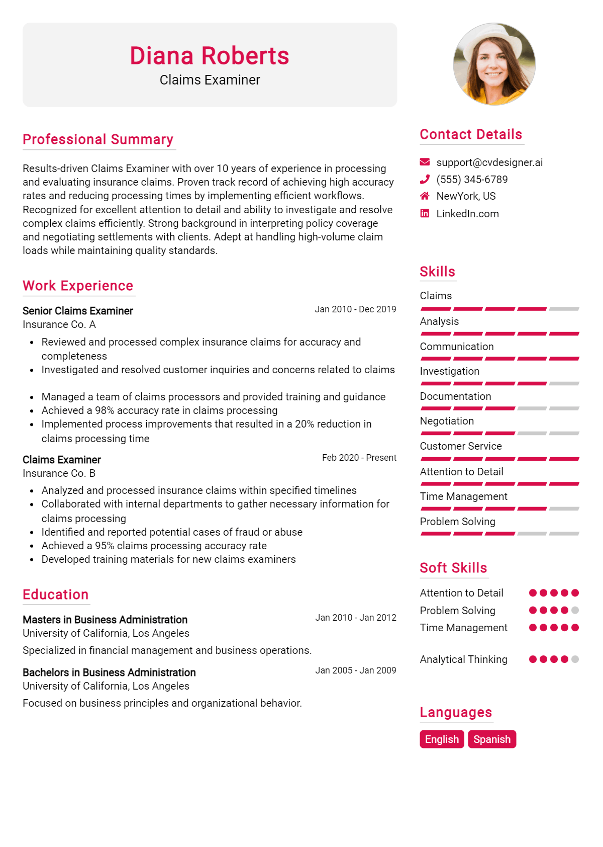 Claims Examiner Resume Example
