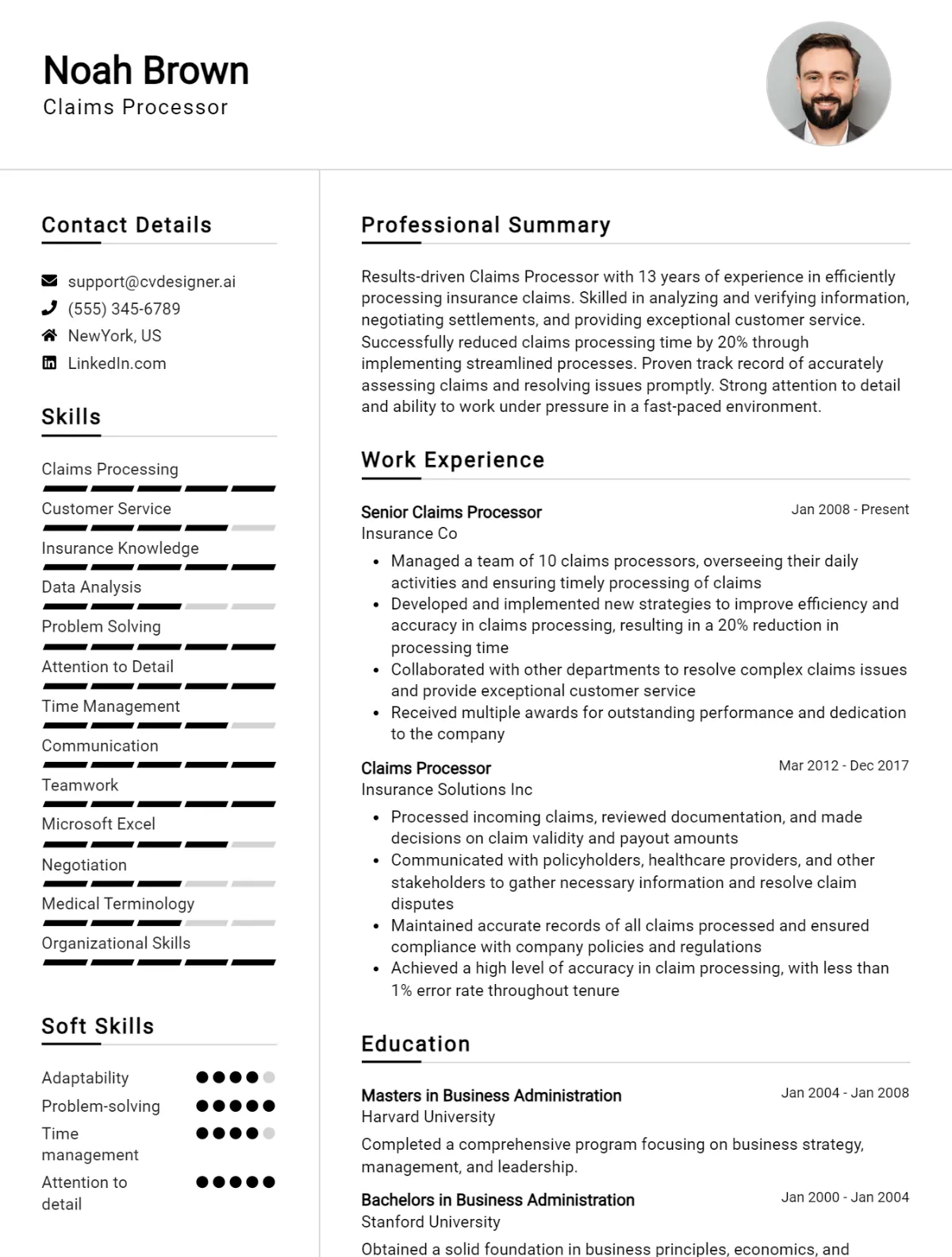 Claims Processor CV Example