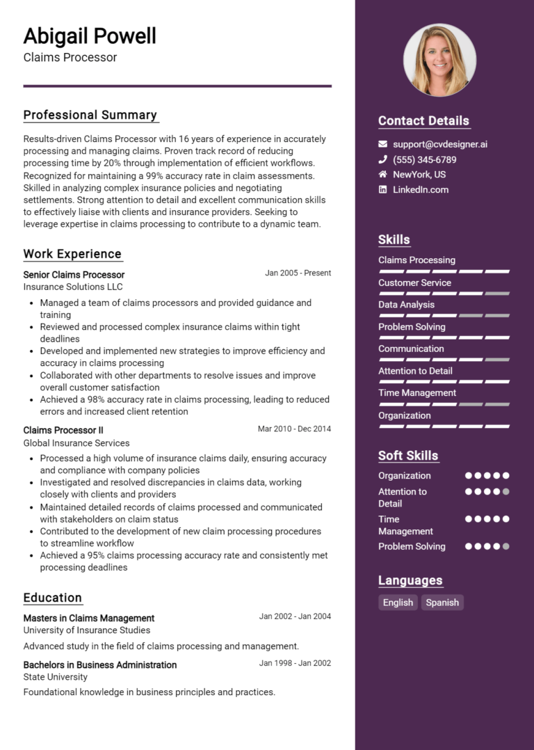 Claims Processor Resume Example for 2025: Proven Tips & Templates