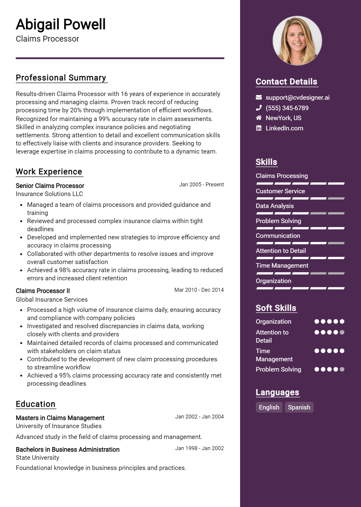 Claims Processor Resume Example