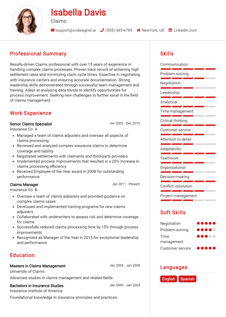 Claims Resume Example for 2024: Expert Tips & Templates - CVDesigner.ai