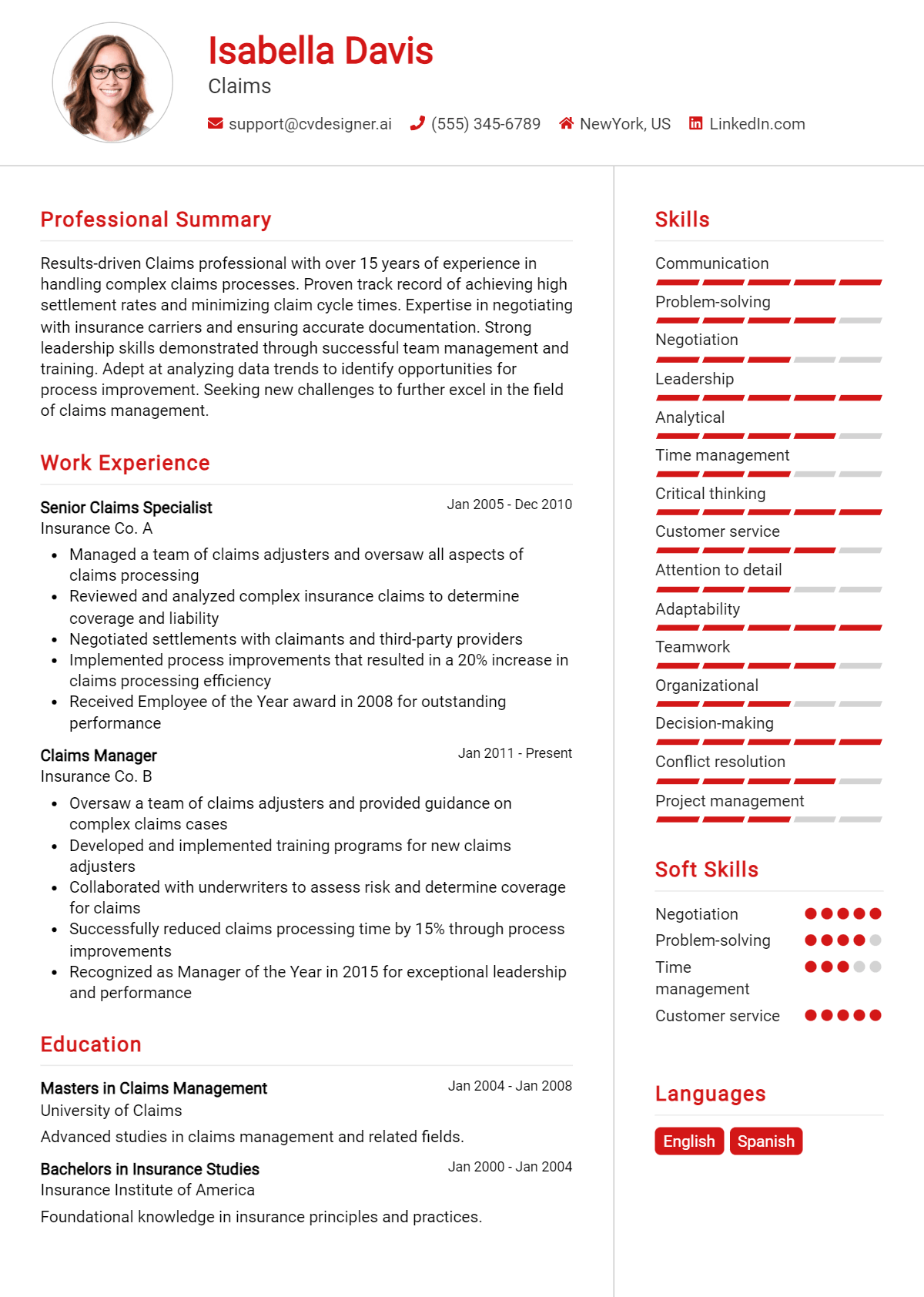 Claims Resume Example