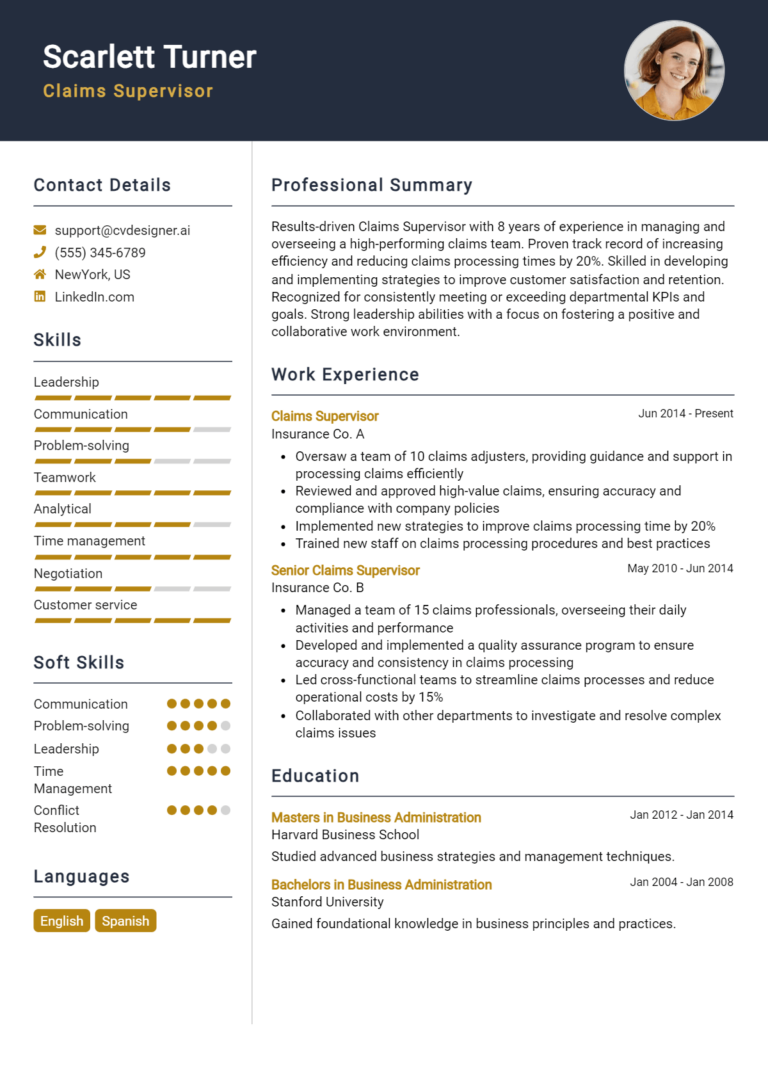 Claims Supervisor Resume Example for 2025: Ultimate Guide