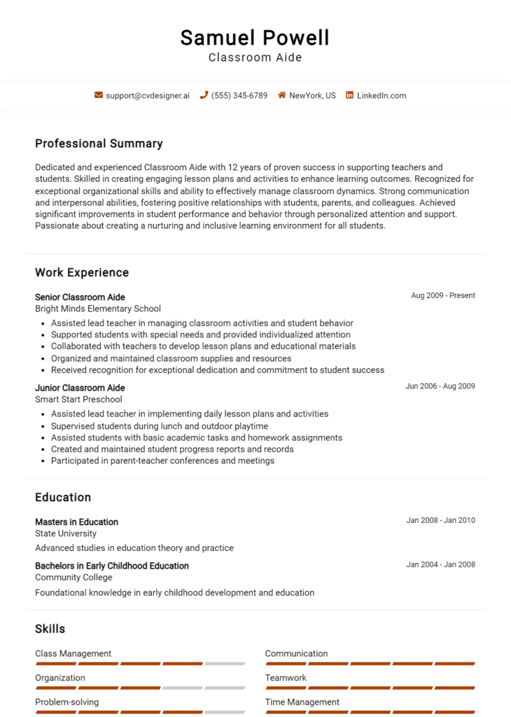 Classroom Aide Resume Example for 2024: Effective CV Writing Tips ...