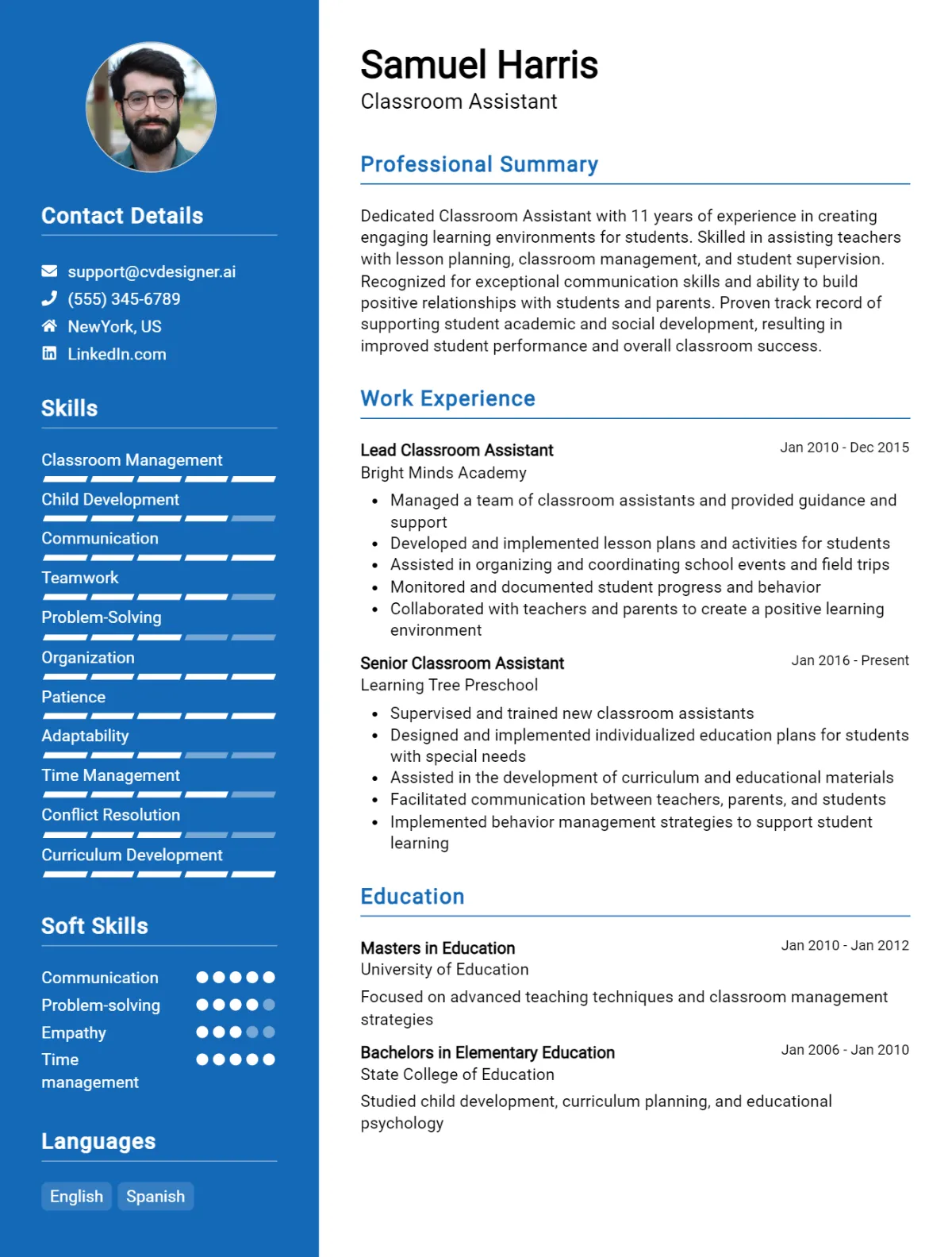 Classroom Assistant CV Example