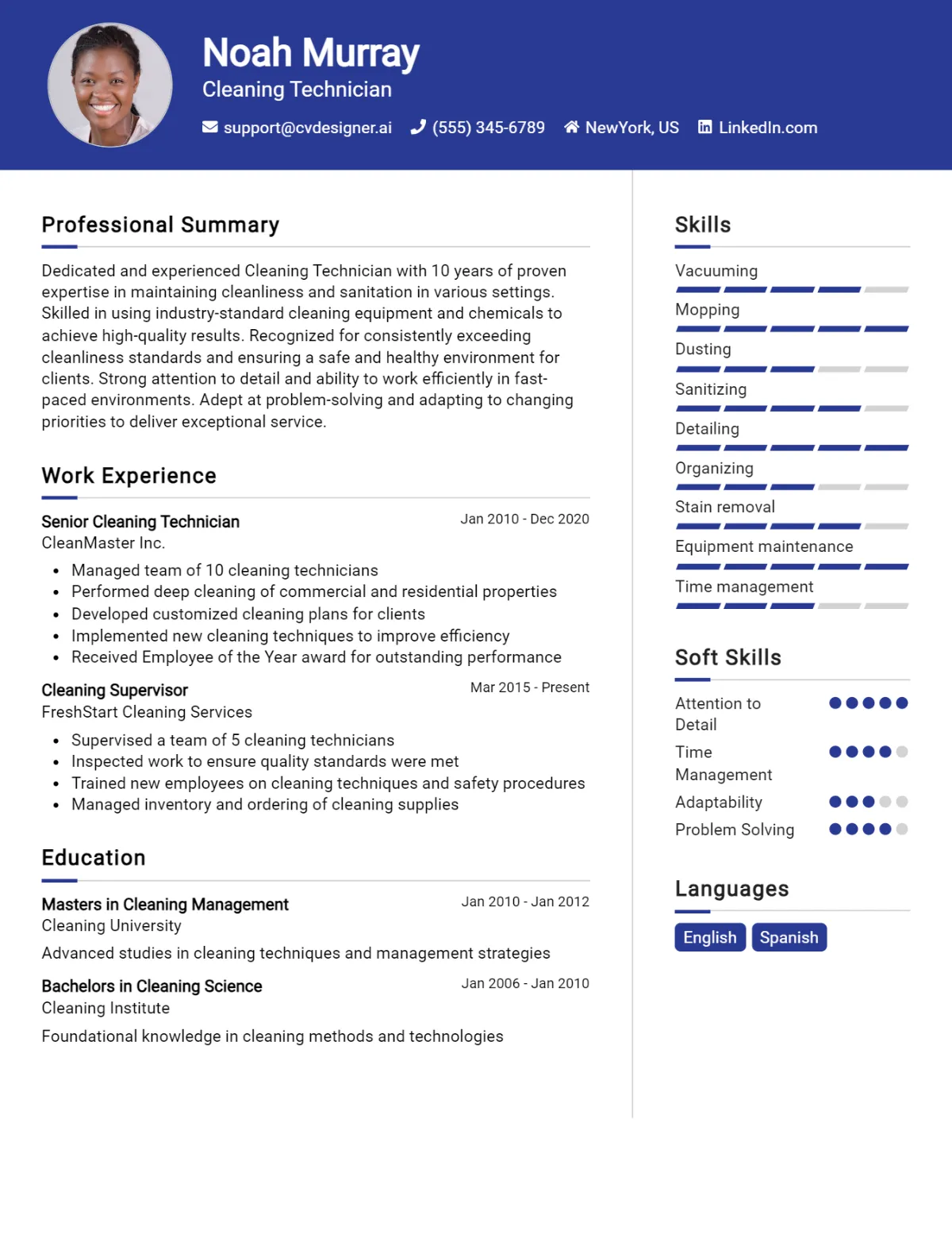 Cleaning Technician CV Example