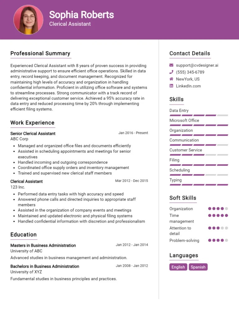 Clerical Assistant CV Example For 2025: Effective CV Writing Tips