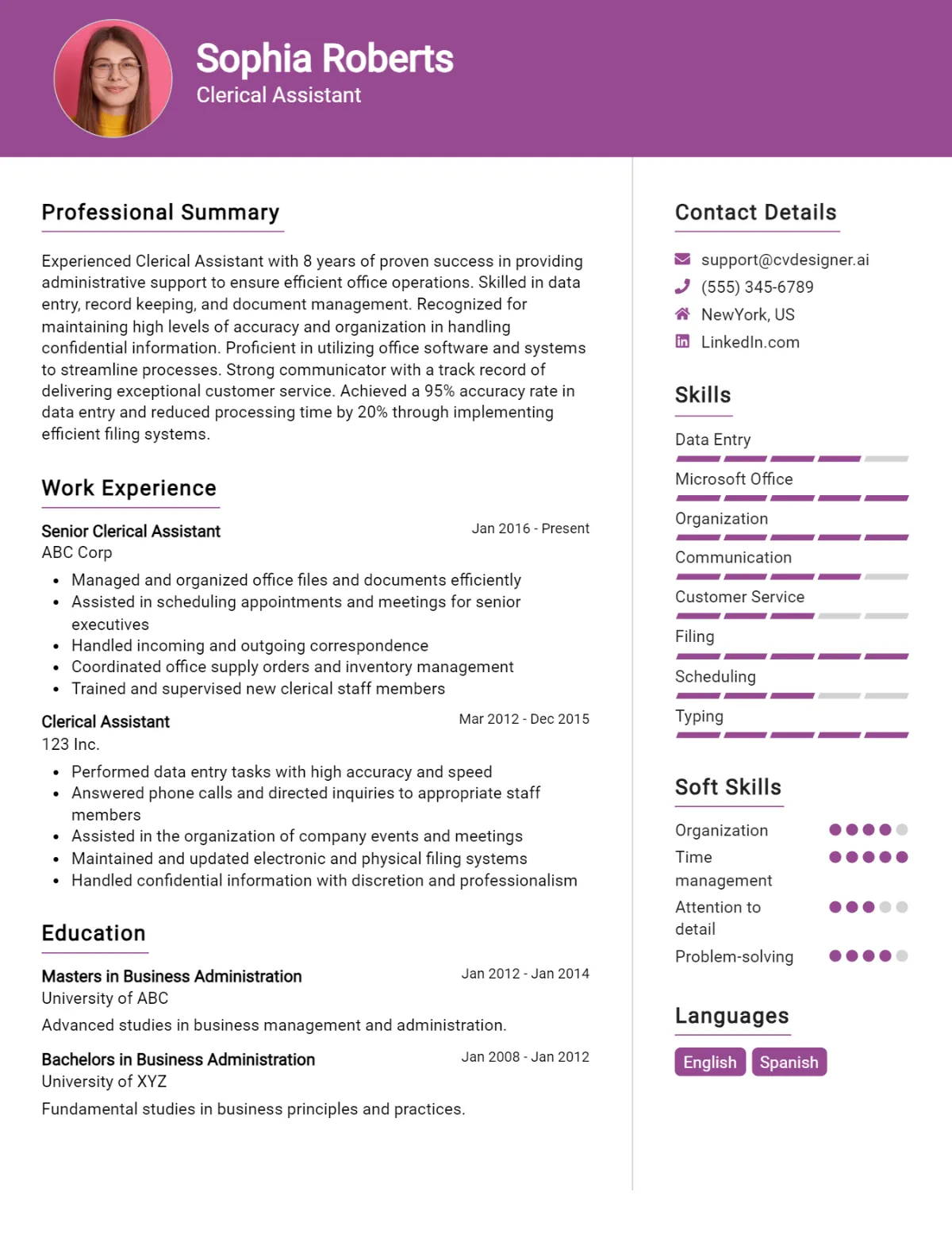 Clerical Assistant CV Example