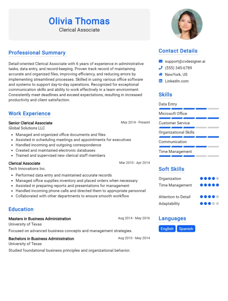 Clerical Associate CV Example For 2025: How to Create a Professional CV