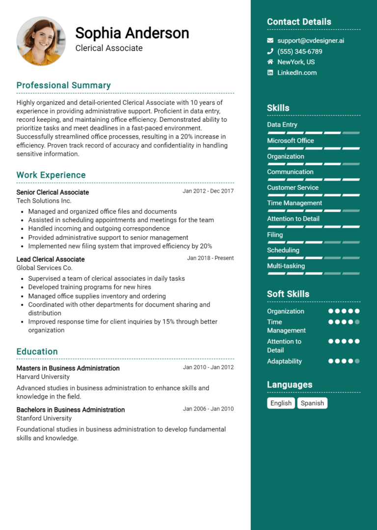 Clerical Associate Resume Example for 2025: Effective CV Writing Tips