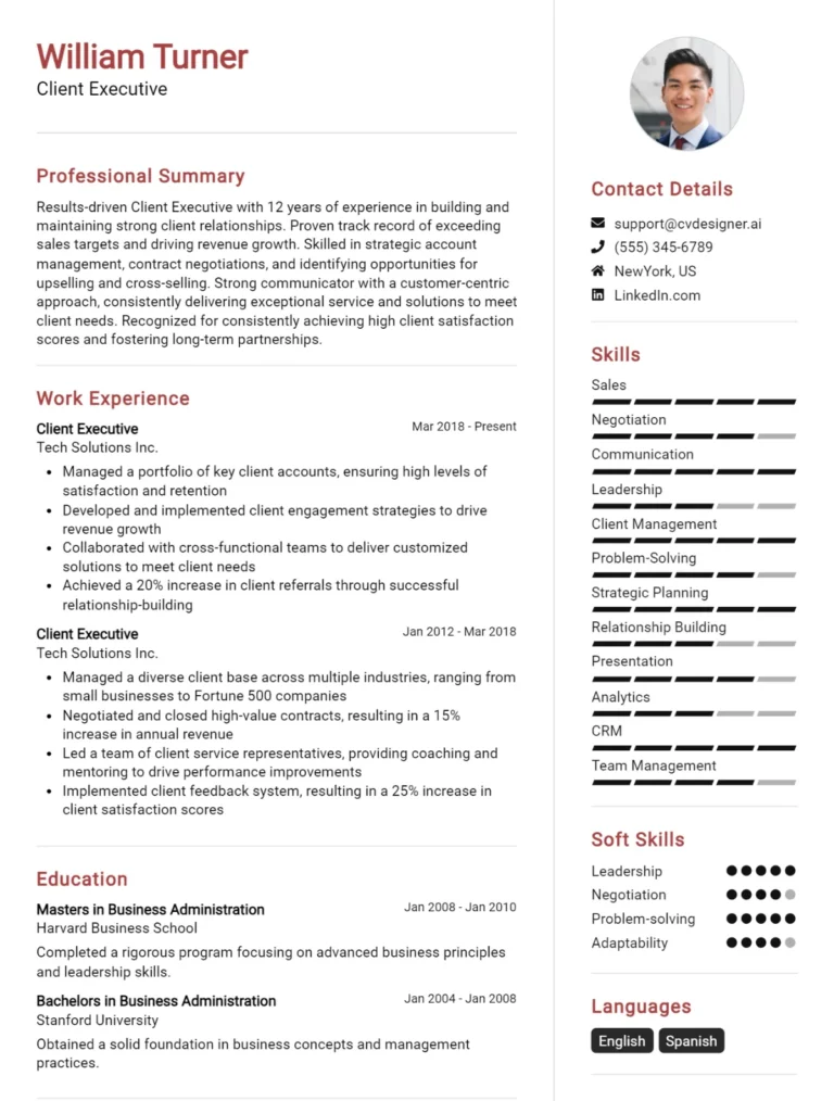 Client Executive CV Example For 2025: Best Formatting Tips