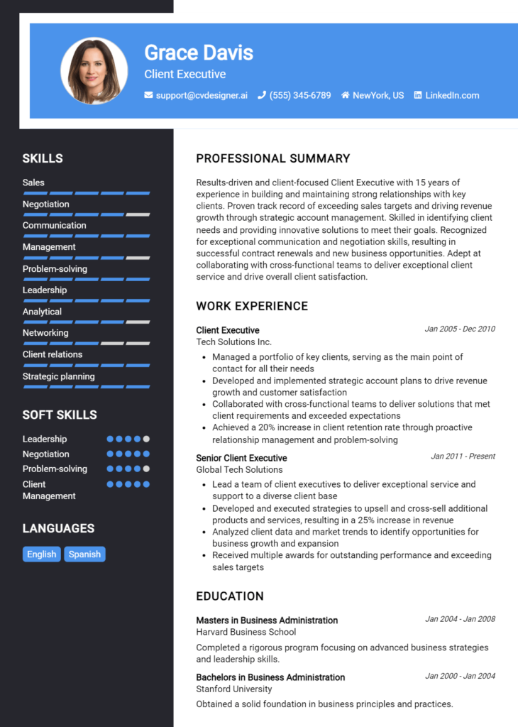 Client Executive Resume Example