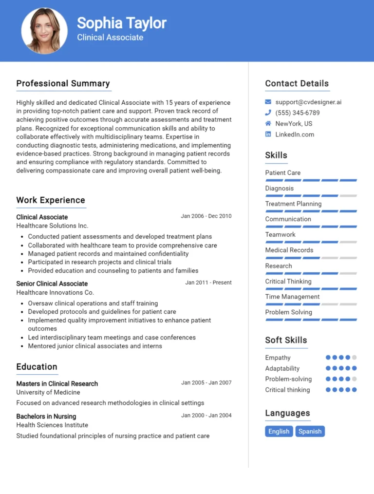 Clinical Associate CV Example For 2025: How to Craft a Winning CV