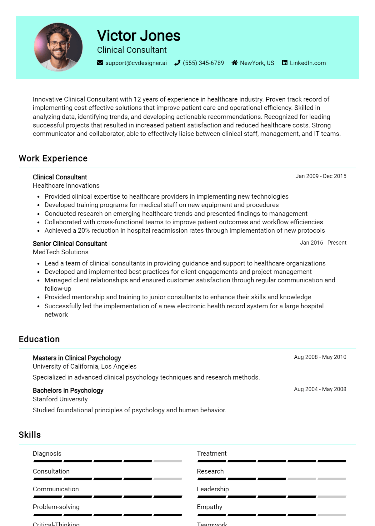 Clinical Consultant Resume Example