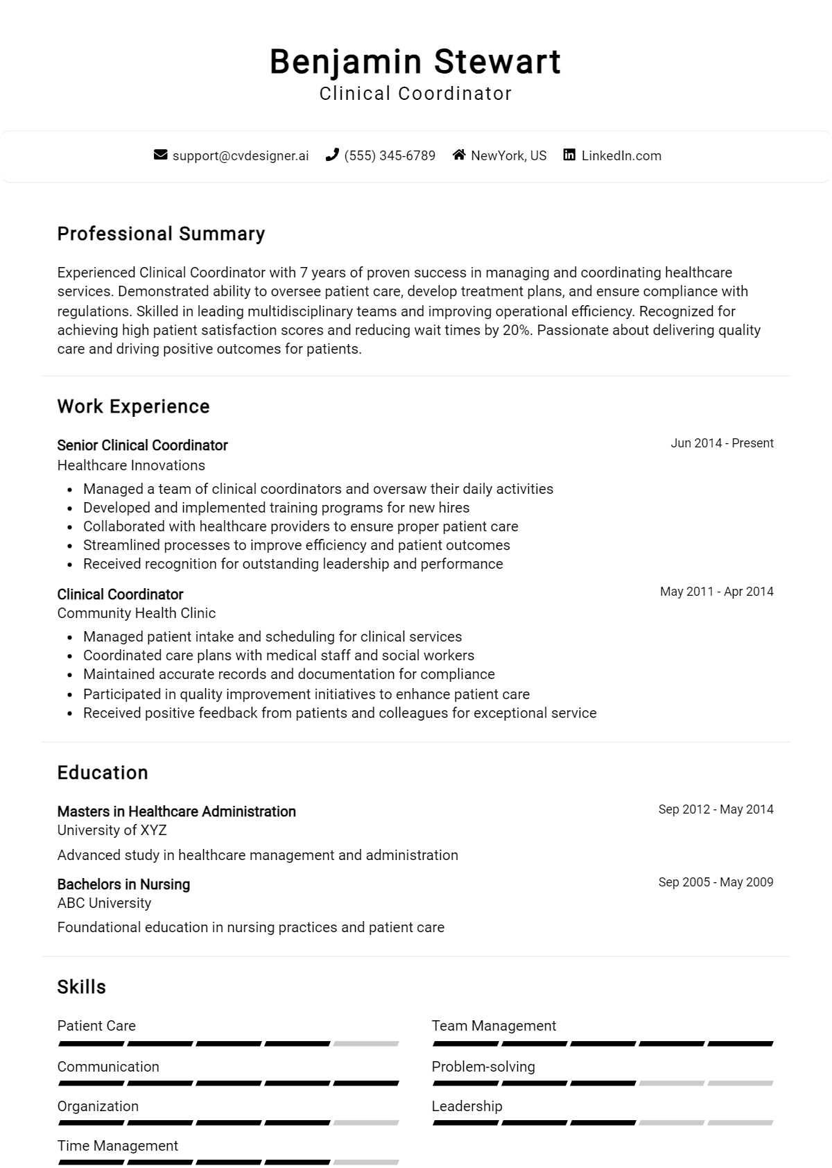 Clinical Coordinator Resume Example